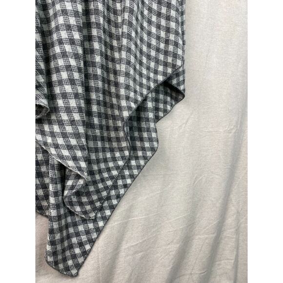 Womens 100% Cashmere Plaid Poncho One Size Vneck Gray Neutral Soft Quiet Luxury - Picture 3 of 6